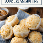 Basket of sour cream muffins with text title box at top
