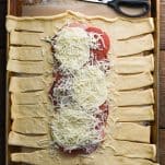 Overhead shot of how to assemble stromboli