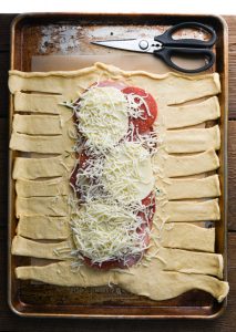 Overhead shot of how to assemble stromboli
