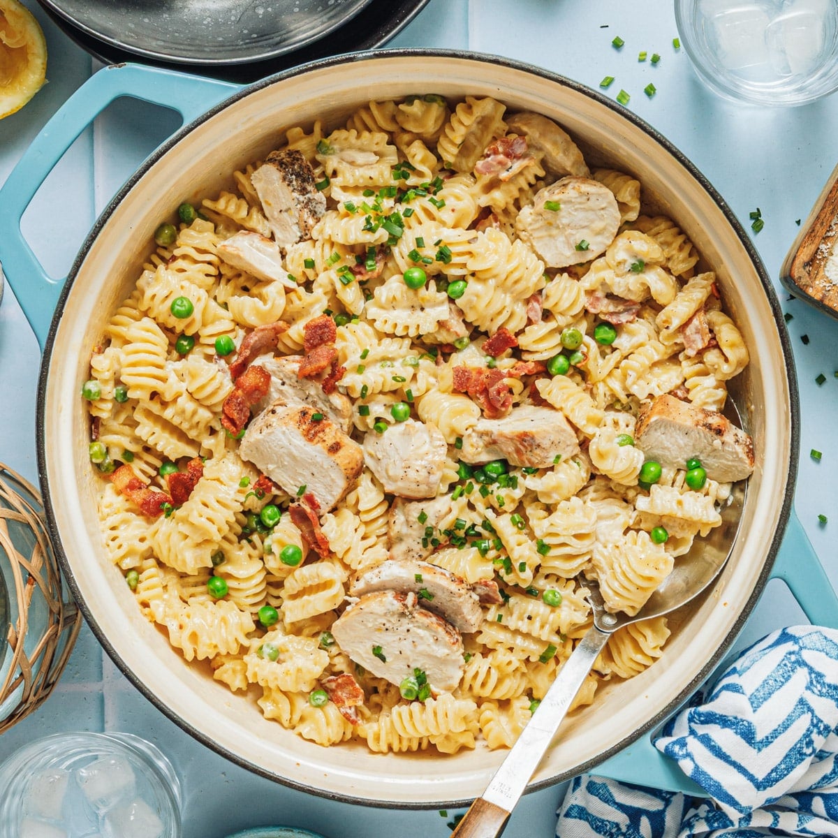 Creamy Chicken Bacon Pasta with Peas
