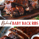 Long collage image of Baked Baby Back Ribs
