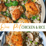 Long collage image of one pot chicken and rice