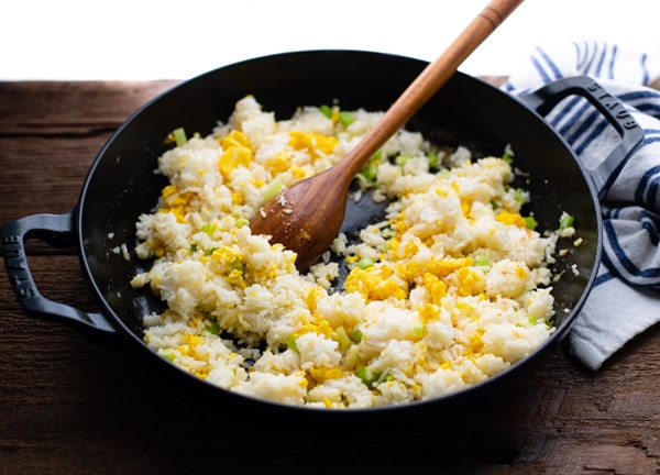Eggs and rice in a skillet