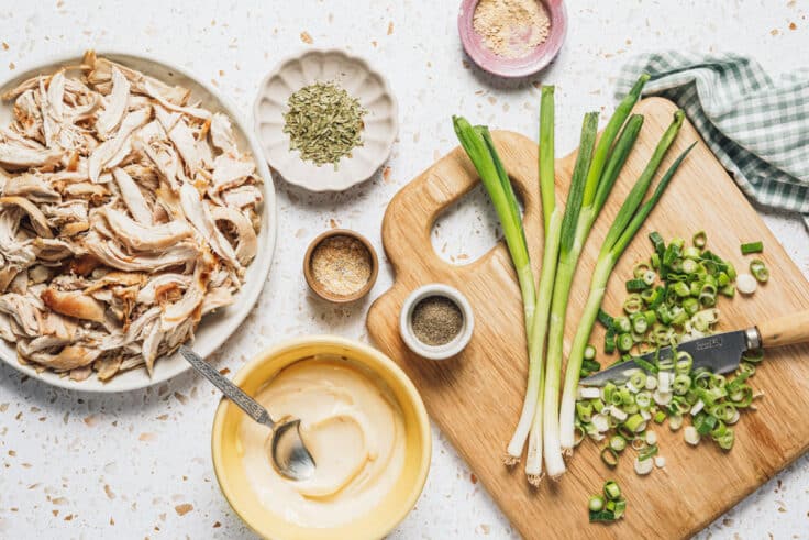 Ingredients for the best chicken salad recipe.