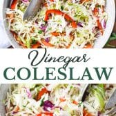 Long collage image of vinegar coleslaw.