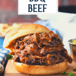 BBQ beef sandwich with text title overlay