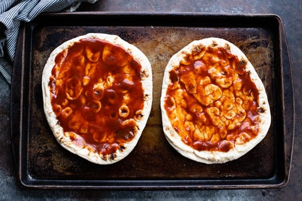 Flatbreads topped with barbecue sauce