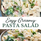Long collage image of easy pasta salad with mayo