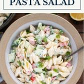 Easy pasta salad with mayo and text title box at top