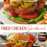 Long collage image of fried chicken sandwich