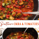 Long collage image of Okra and Tomatoes