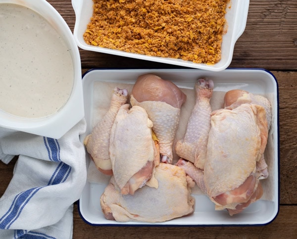 Ingredients showing how to make crispy fried chicken in the oven