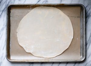 Pie crust on a baking sheet