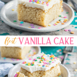 Long collage image of the best vanilla cake recipe