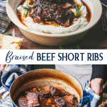Long collage image of braised beef short ribs