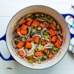 Vegetables simmering in a Dutch oven