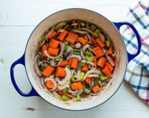 Vegetables simmering in a Dutch oven