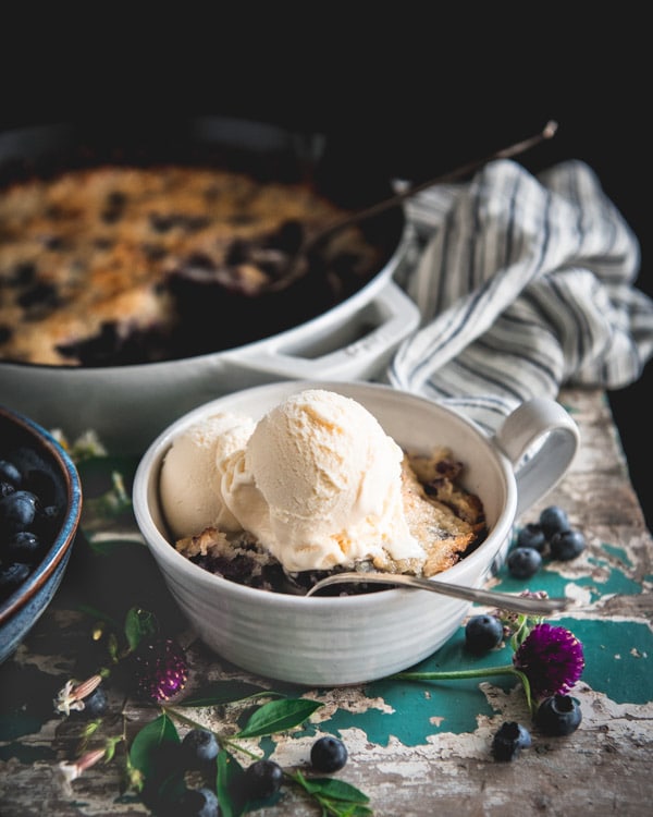 Southern blueberry cobbler on a rustic table