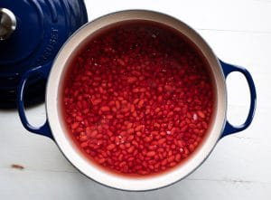 Soaking red beans in a pot of water