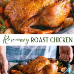 Long collage image of rosemary oven roasted chicken