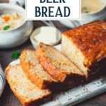 Sliced loaf of simple beer bread recipe with text title overlay
