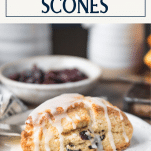 Moist cranberry orange scones with text title box at top