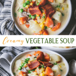 Long collage image of creamy vegetable soup