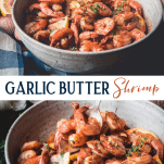 Long collage image of garlic butter shrimp