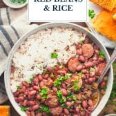 New Orleans red beans and rice recipe with text title overlay.