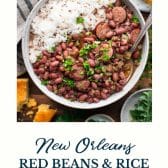 New Orleans red beans and rice recipe with text title at the bottom.