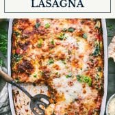 Ravioli lasagna with text title box at top.