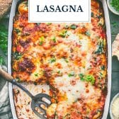 Ravioli lasagna with text title overlay.