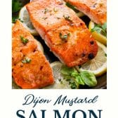 Dijon mustard salmon with text title at the bottom.