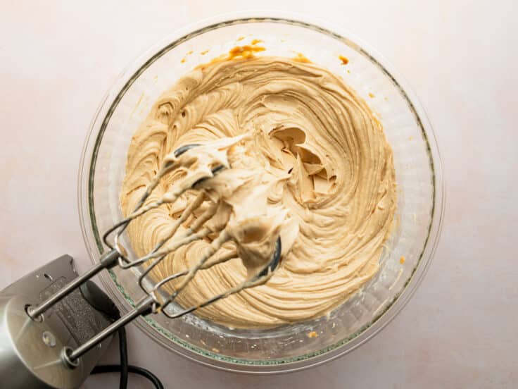 Mixing the creamy filling for peanut butter pie.