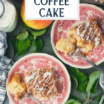 Overhead shot of two plates of apple sour cream coffee cake with text title overlay