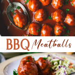 Long collage image of bbq meatballs