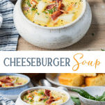 Long collage image of cheeseburger soup recipe