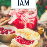 Christmas jam spread on biscuit with text title overlay