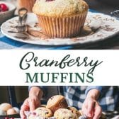 Long collage image of cranberry muffins.