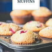 Cranberry muffins with text title overlay.