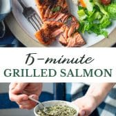 Long collage image of grilled salmon recipe
