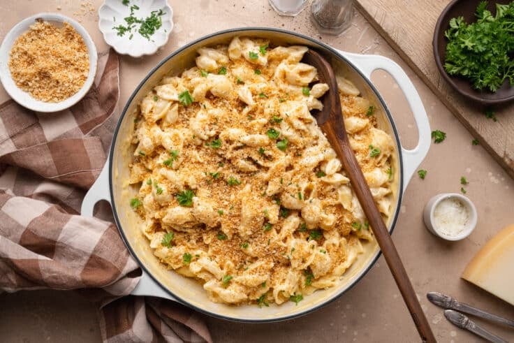 Adding the toasted breadcrumbs on top.