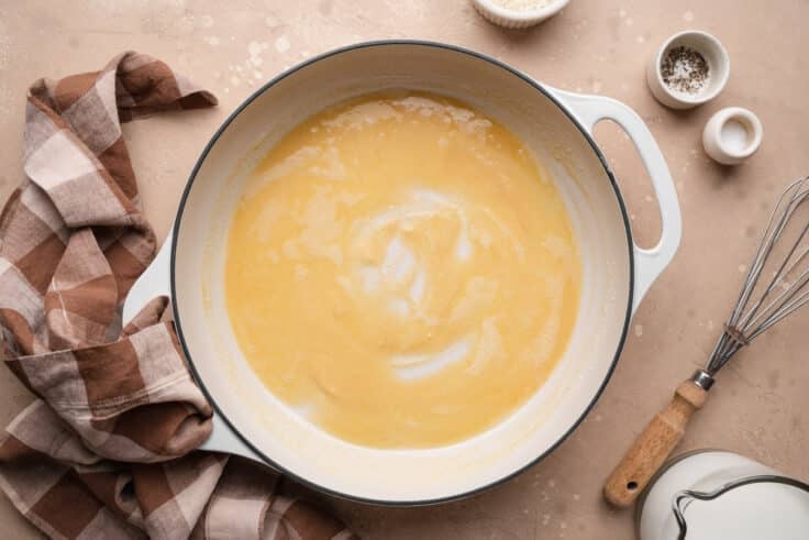 Making the roux in a pan.