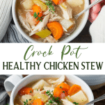 Long collage image of crock pot chicken stew recipe
