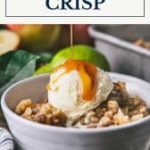 Pear crisp recipe with text title box at top.