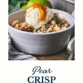 Pear crisp recipe with text title at the bottom.