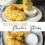 Long collage image of Potato Chip Chicken Strips