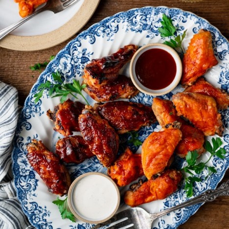 Overhead shot of a tray of the best baked chicken wings recipe