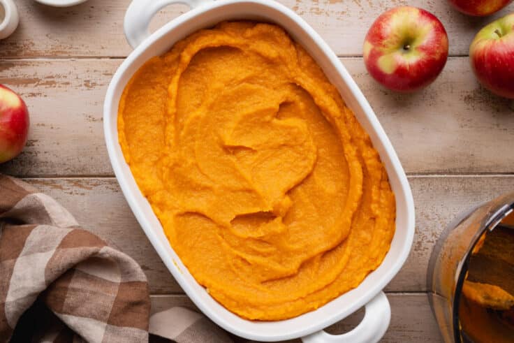 The full layer of butternut squash in the dish.