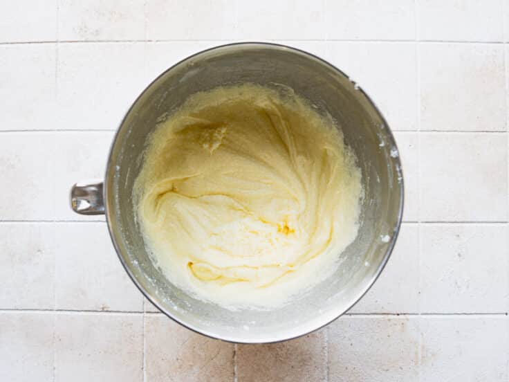 Eggs added to the mixing bowl.